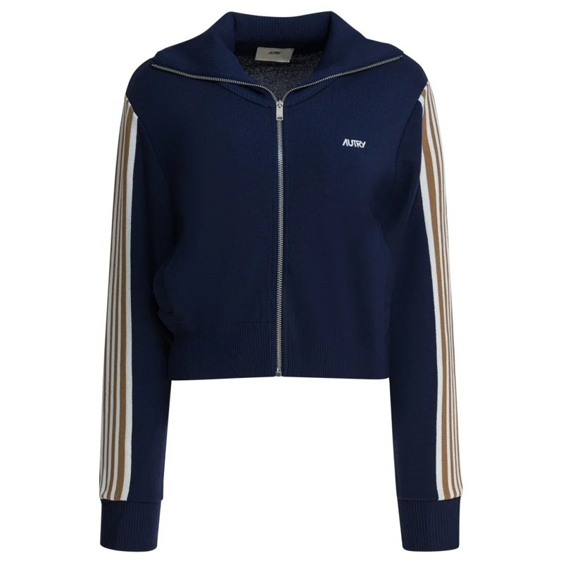 Autry International  Viscose Blend Zippered Sweatshirt Blue