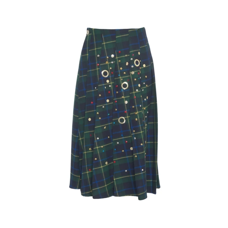 5 Progress Midirok Check Pattern Midi Skirt With Metallic Embellishme Black