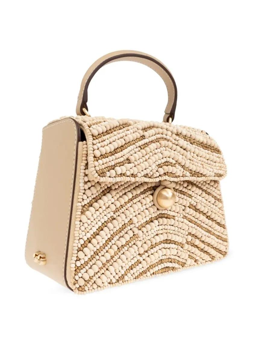 Cult Gaia Shoppers & Totes Wood-Bead Embellished Tote Bag in beige