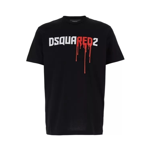 Dsquared2 Black Crewneck T-Shirt With Dripping Logo Print In Black 