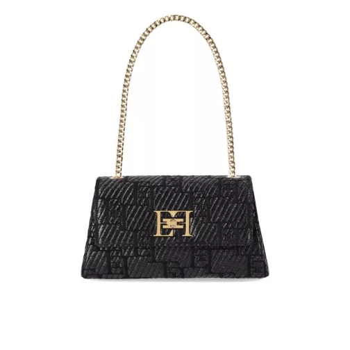 Elisabetta Franchi Black Jacquard Raffia Shoulder Bag Black Axelremsväska