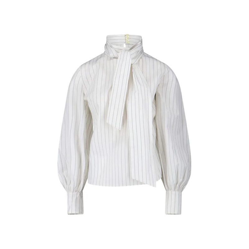 Finamore Blouse Striped Cotton Lavallière Shirt – White White