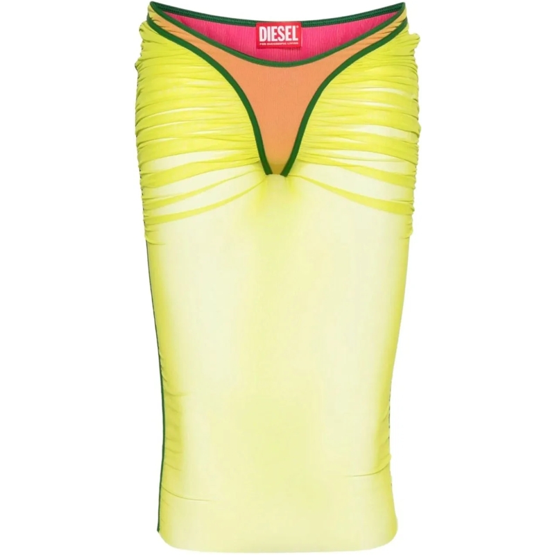 Diesel Midirock Ruffled Mesh Skirt Orange/green grün