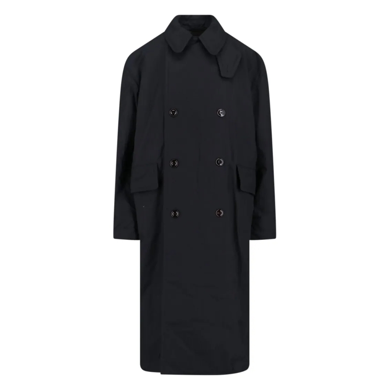 Our Legacy Bontjassen Double-Breasted Black Coat With Round Collar Black