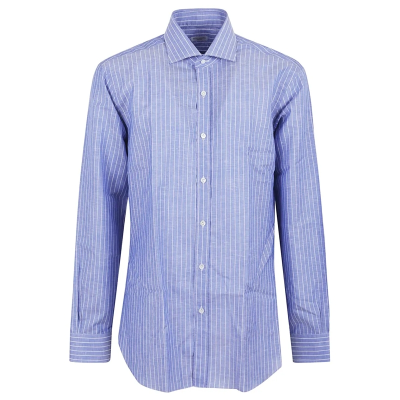 BUONAMASSA Overhemd Button-Down Collar Shirt With Subtle Vertical Stri Blue