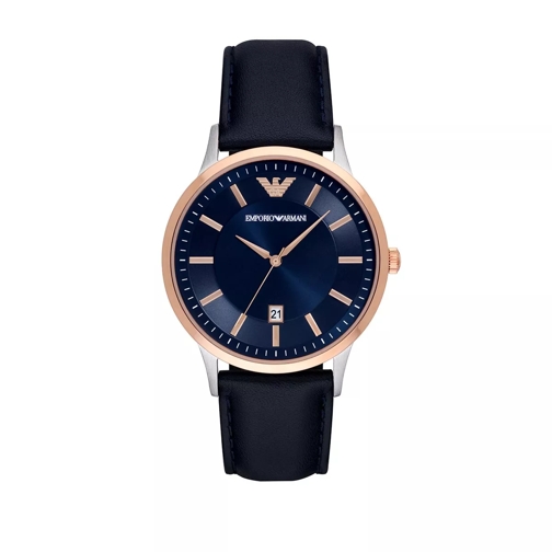 Emporio Armani Three-Hand Date Leather Watch Blue Orologio multifunzionale