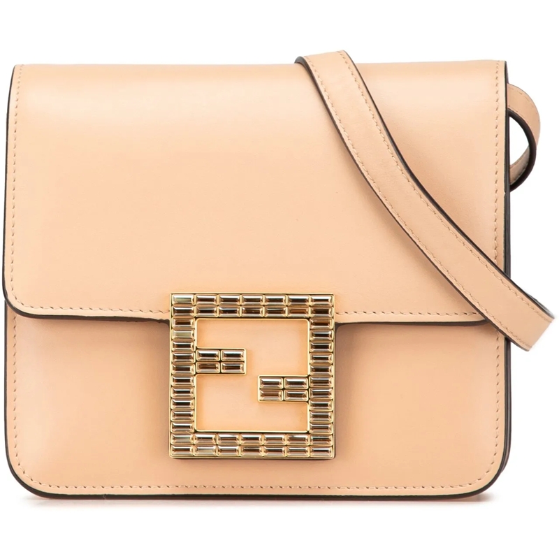 Fendi Schultertasche Leather Crystal Fab Crossbody braun