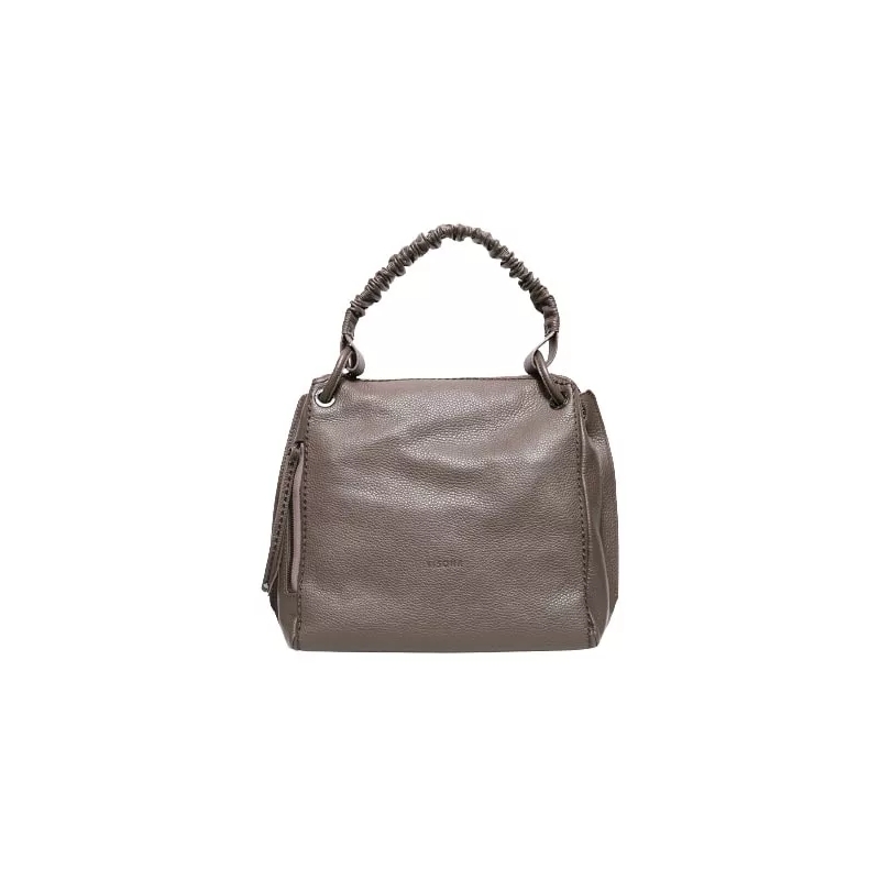 Plinio Visona' Schultertasche Shoulder Bag With Curled Handle In Mud Textured Le Grey