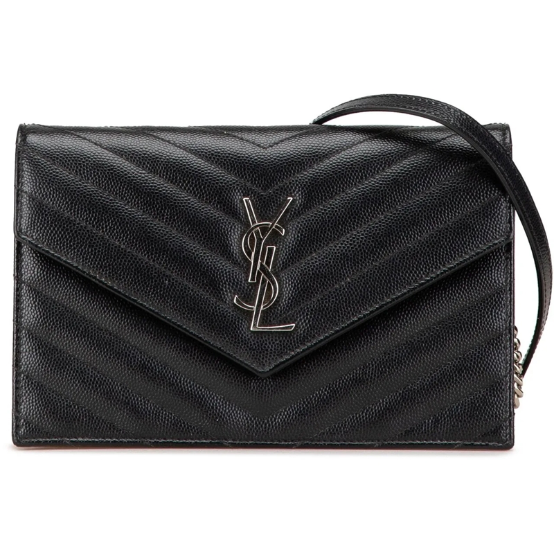 Saint Laurent Crossbody Bag Grain De Poudre Matelasse Chevron Monogram Chain W schwarz