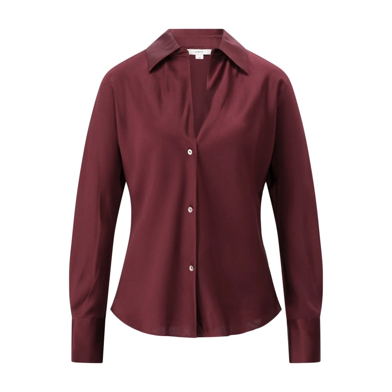 Vince Bluse Hemdbluse aus Seide Dunkelrot