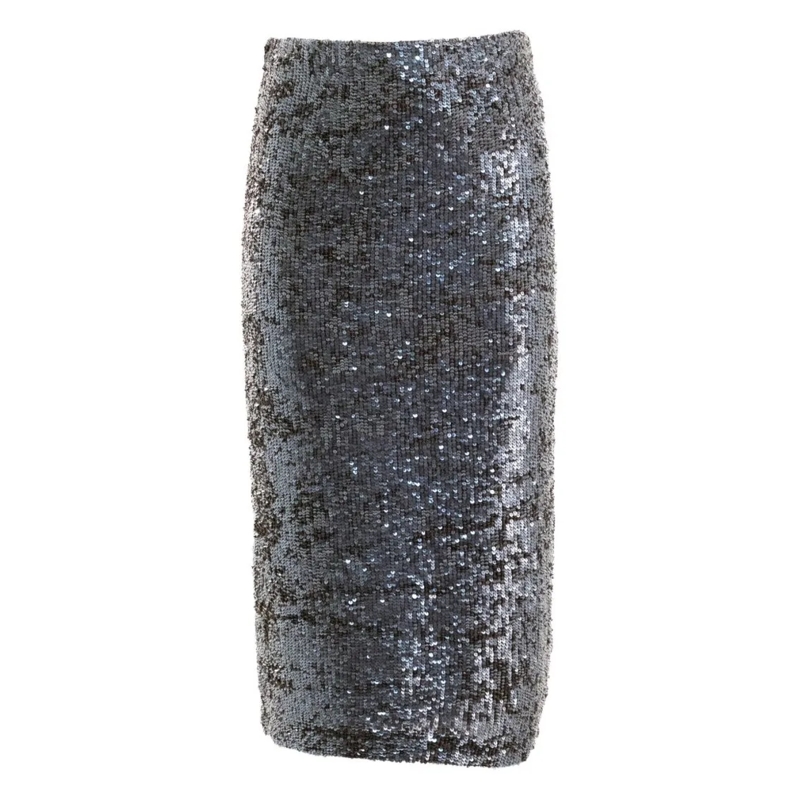 P.A.R.O.S.H. Midirok Pencil Midi Skirt With All-Over Sequin Embroidery Grey
