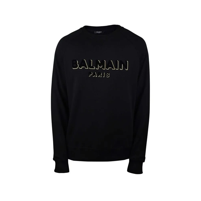 Balmain  Cotton Sweatshirt With Velvet Logo Black
