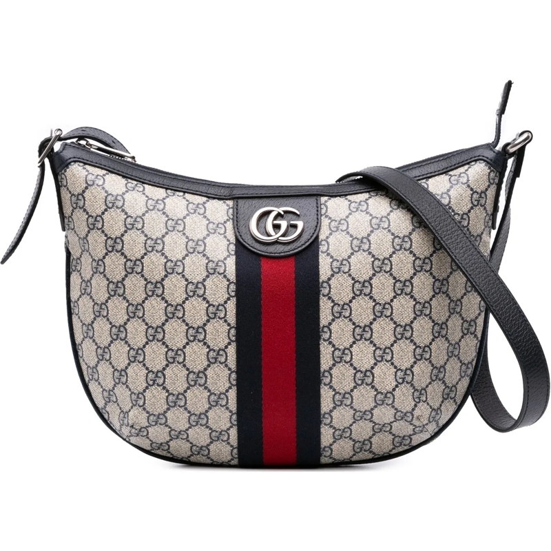 Gucci Schultertasche Small GG Supreme Web Ophidia Half Moon Crossbody grau