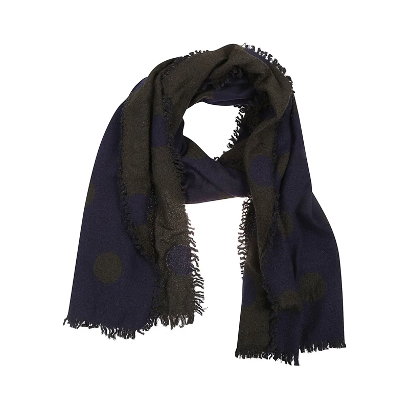 Yohji Yamamoto Écharpe légère Double-Faced Wool Scarf With Khaki And Blue Polka  Blue