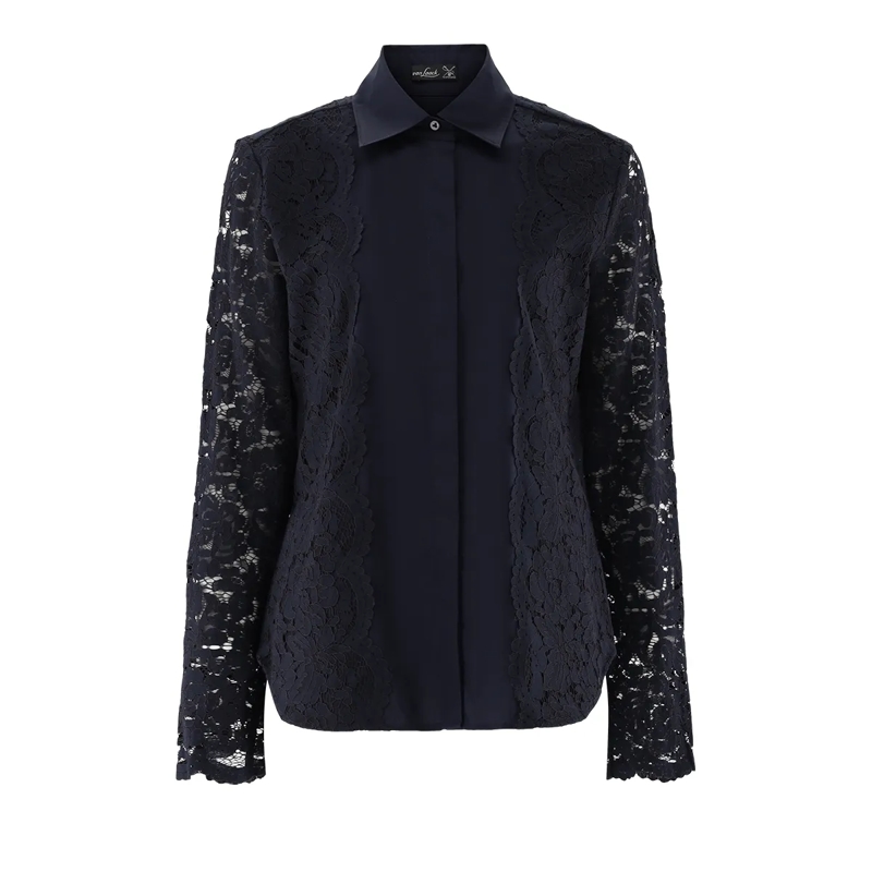 VAN LAACK Bluse Bluse Modern Fit Uni dunkel-blau