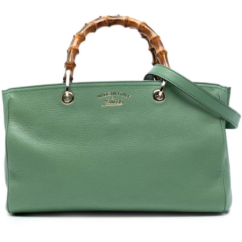Gucci Schultertasche Medium Calfskin Bamboo Shopper Satchel grün