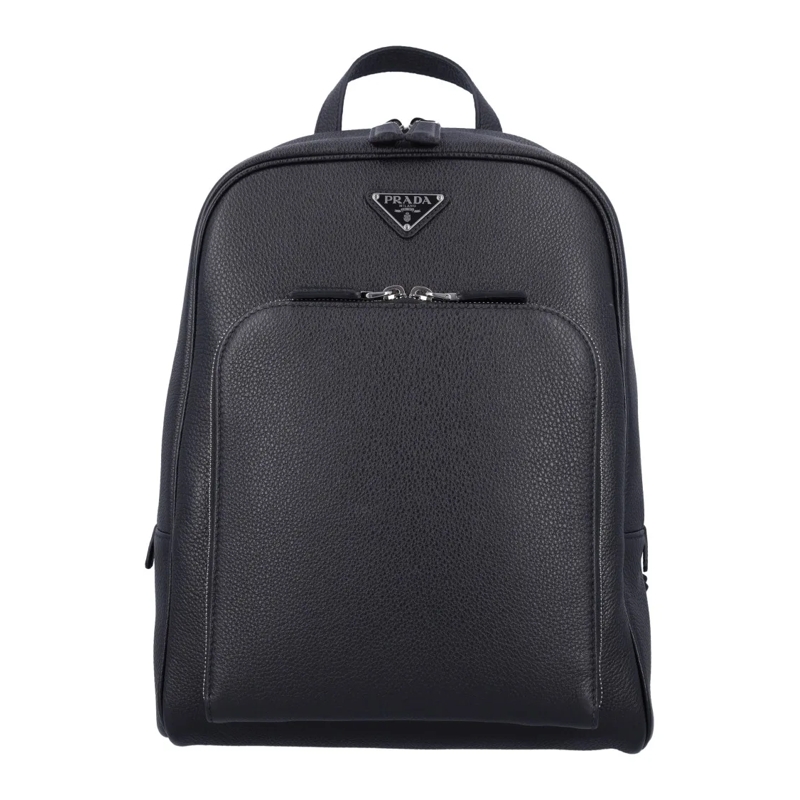 Prada Sac à dos Pebbled Leather Backpack With Top Handle And Adjus Black
