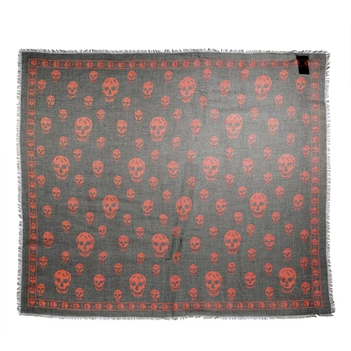 Alexander McQueen Skull Scarf 104X120 Modal/Silk Loden/Orange Lichtgewicht Sjaal