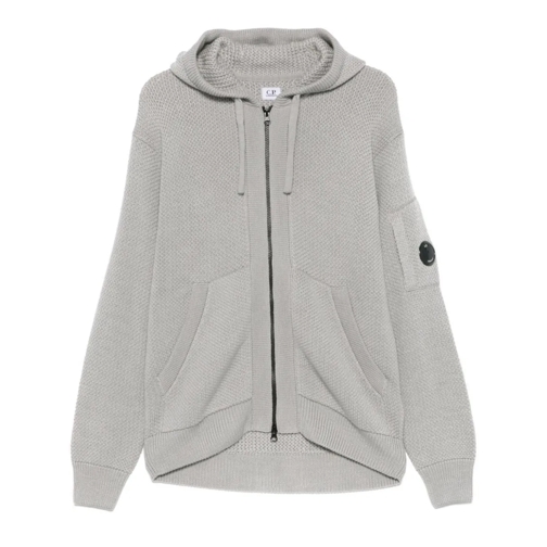 CP Company Hoodie Light Grey Knitted Zip-Up Hoodie With Functional P Grey