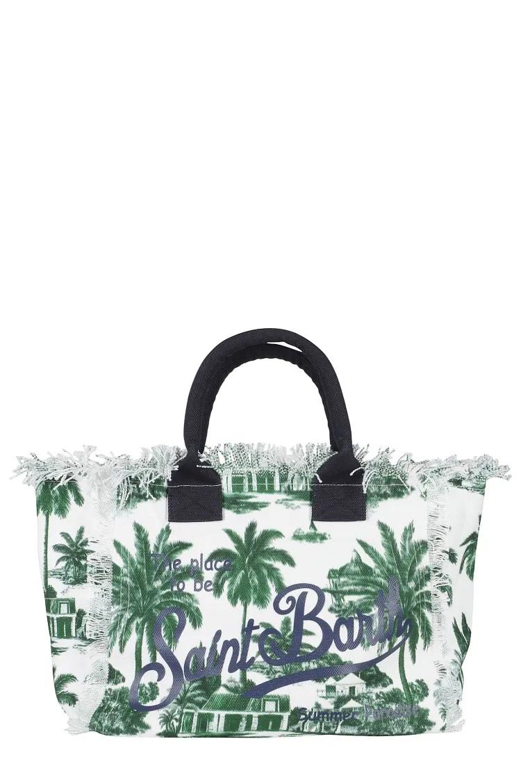 Mc2 Saint Barth Crossbody bags Vanity Canvas Bag With Tropical Print And Frayed E in groen