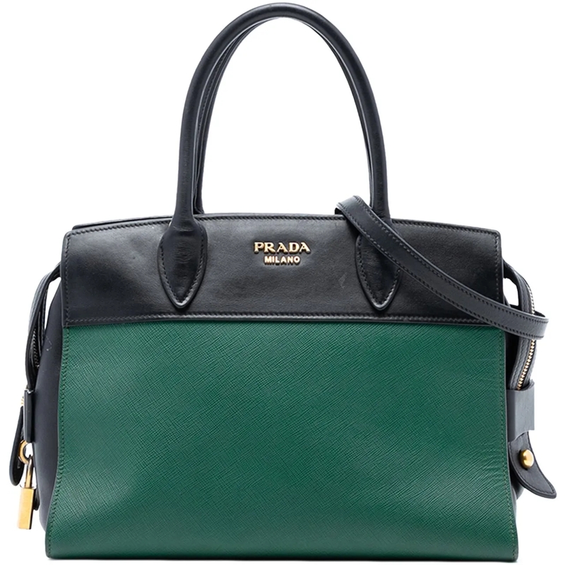 Prada Schultertasche Saffiano and City Calf Esplanade Satchel grün