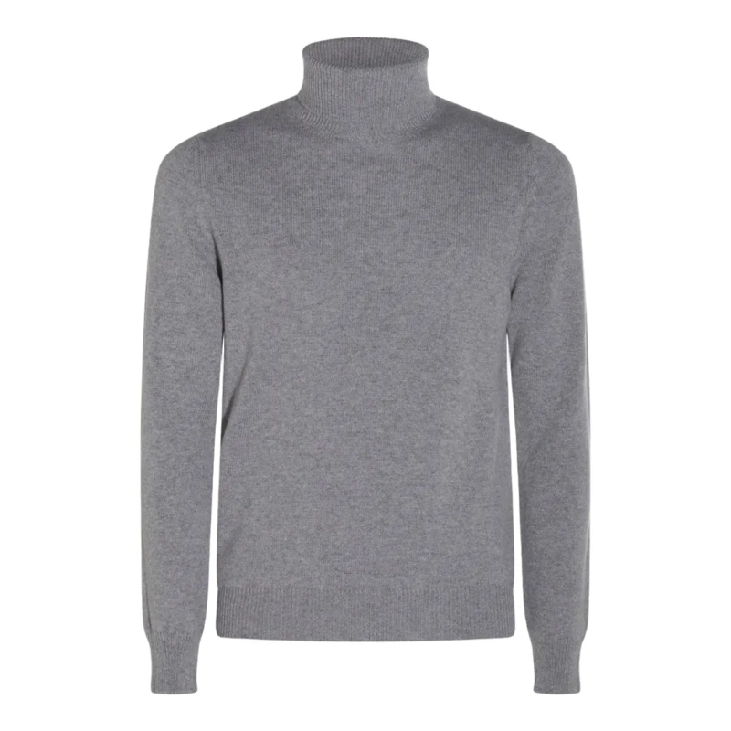 Malo Trui Fine-Knit Grey Turtleneck Sweater With Ribbed Deta Grey