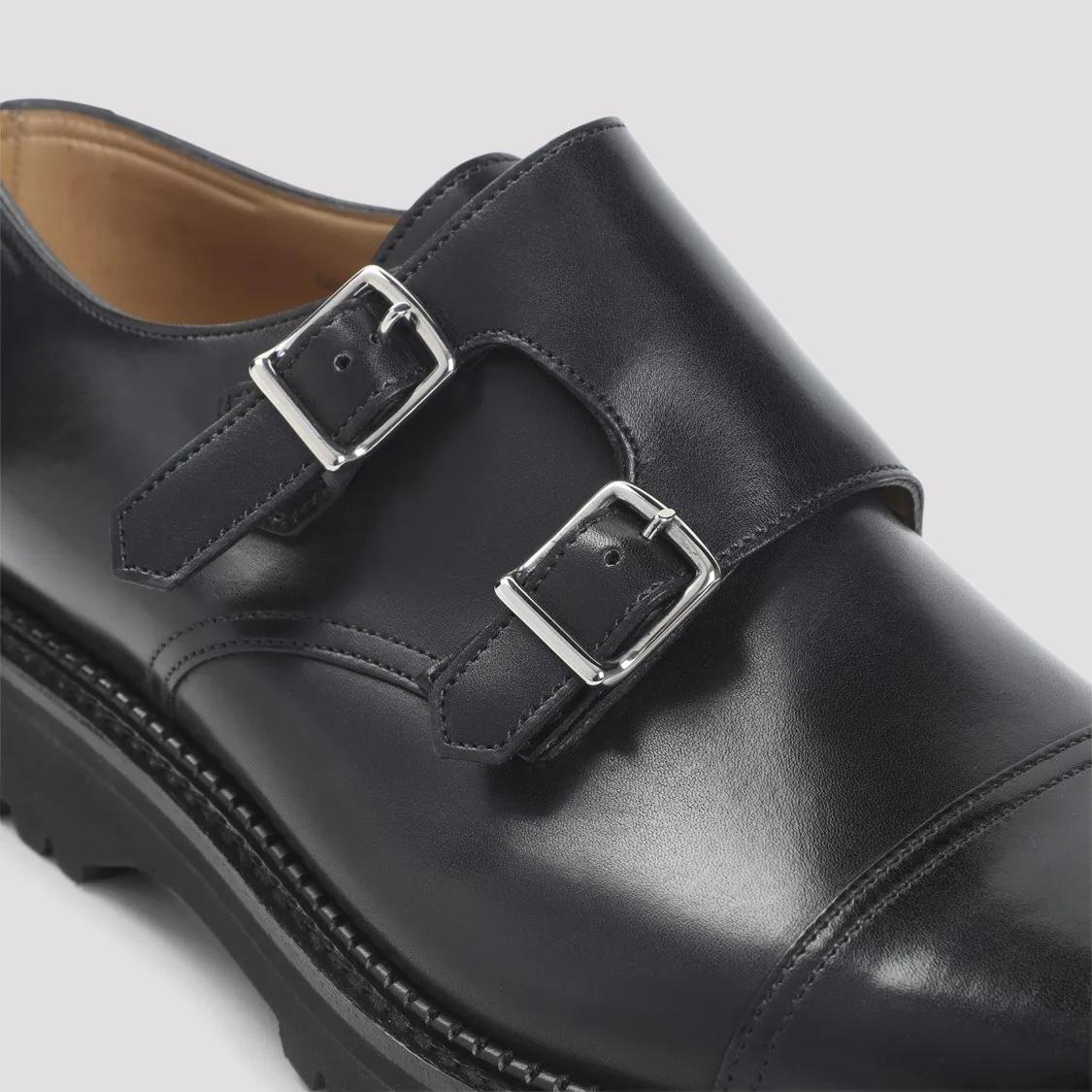 Thumbnail - John Lobb Loafer - Almond Toe Leather Shoes With Dual Buckle Straps - Gr. 10 - in Schwarz - für Damen