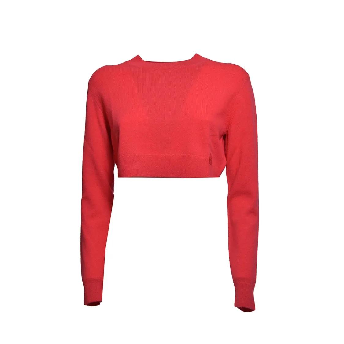 Thumbnail - Patou - Wool Cashmere Cropped Sweater - Fuchsia - Größe XS - rot