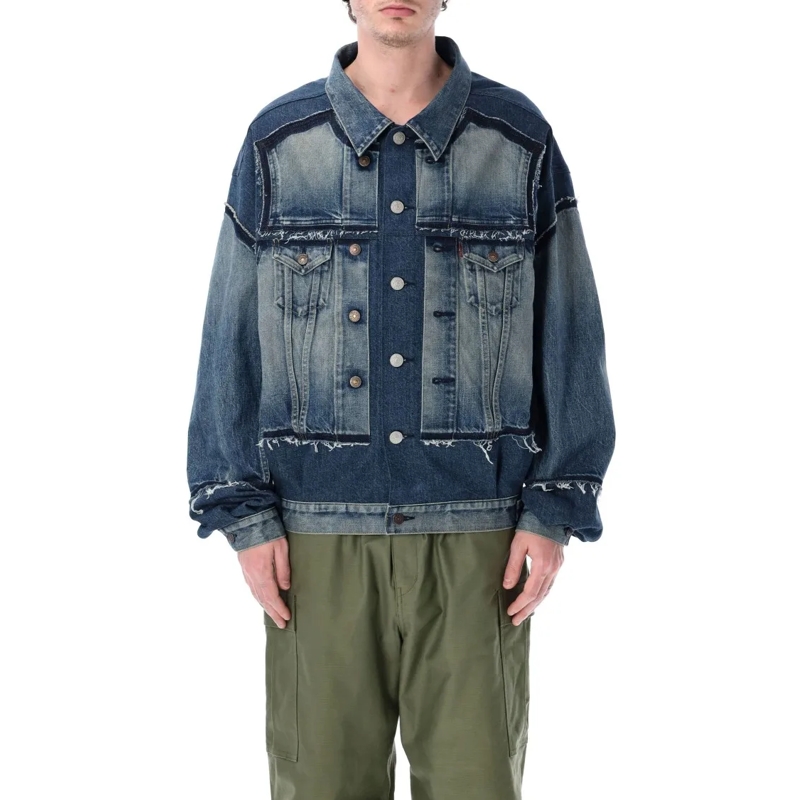 Junya Watanabe Jeansjacke Oversized Denim Jacket With Double-Layer Design Blue