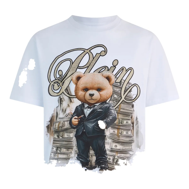 Philipp Plein T-Shirt Round Neck T-Shirt Teddy Money weiss