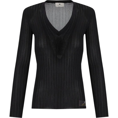 Elisabetta Franchi  Black Ribbed Top Black schwarz