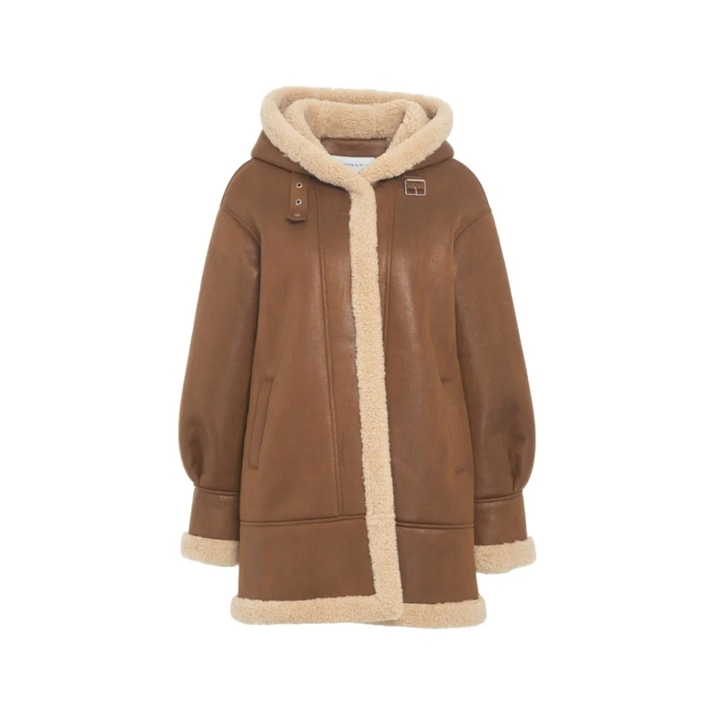 Bully  Oversized Synthetic Fur Coat With Buckle Details Brown