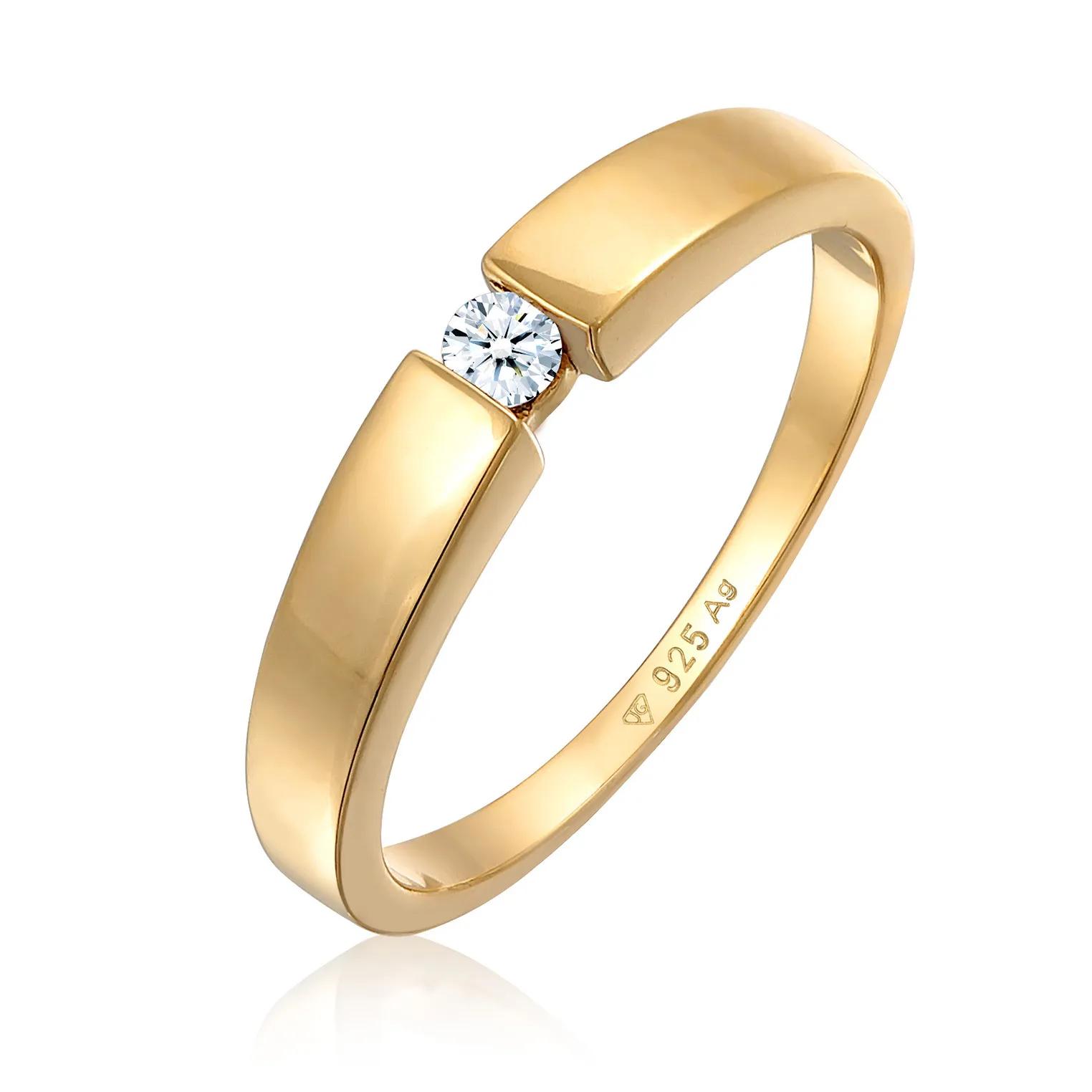 Elli Ringe - Ring Klassisch Bandring Diamant 0.06 ct. 925 Silbe - Gr. 54 MM - in Gold - für Damen