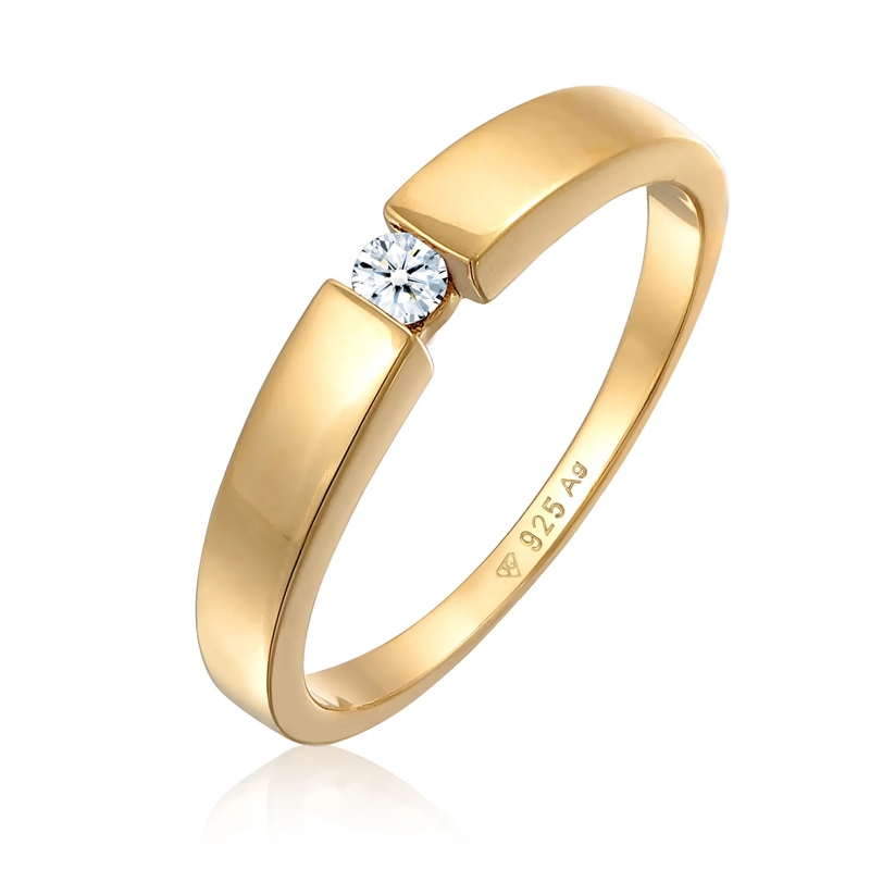 Elli Ring Ring Klassisch Bandring Diamant 0.06 ct. 925 Silbe gold