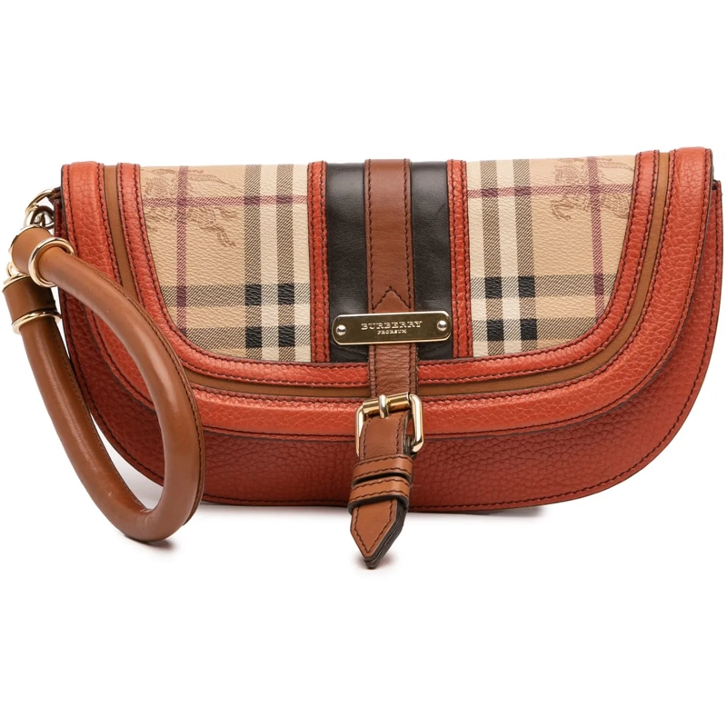 Burberry Pochette Haymarket Check Coated Canvas and Grained Leather  braun