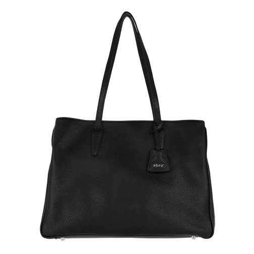 Abro Adria Leather Shoulder Tote Black/Nickel Rymlig shoppingväska