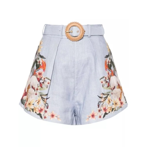Zimmermann Lexi Floral-Print Linen Shorts Blue 