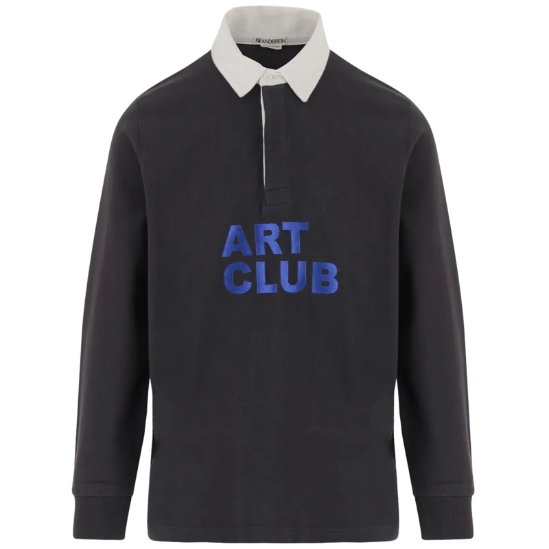 J.W.Anderson Polo shirt Navy Long-Sleeved Polo Shirt With Contrasting Whit Black