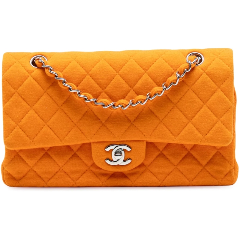 Chanel Schultertasche Medium Classic Jersey Double Flap orange