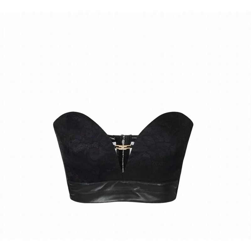 Elisabetta Franchi Elegantes Top Floral Lace Bustier Top With Jewel Logo Black