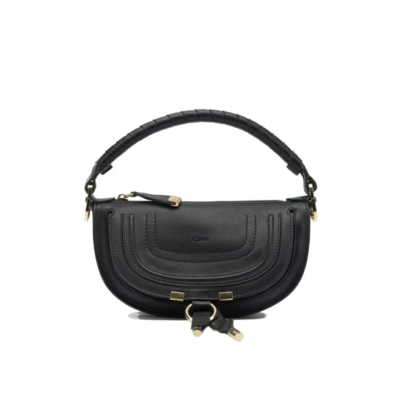 Chloé Schultertasche Compact Black Saddle-Stitched Shoulder Bag Black