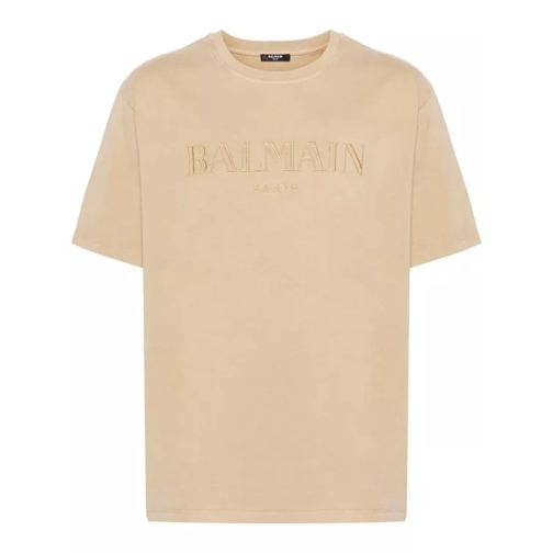 Balmain T-Shirt Paris Logo-Print Beige Neutrals 