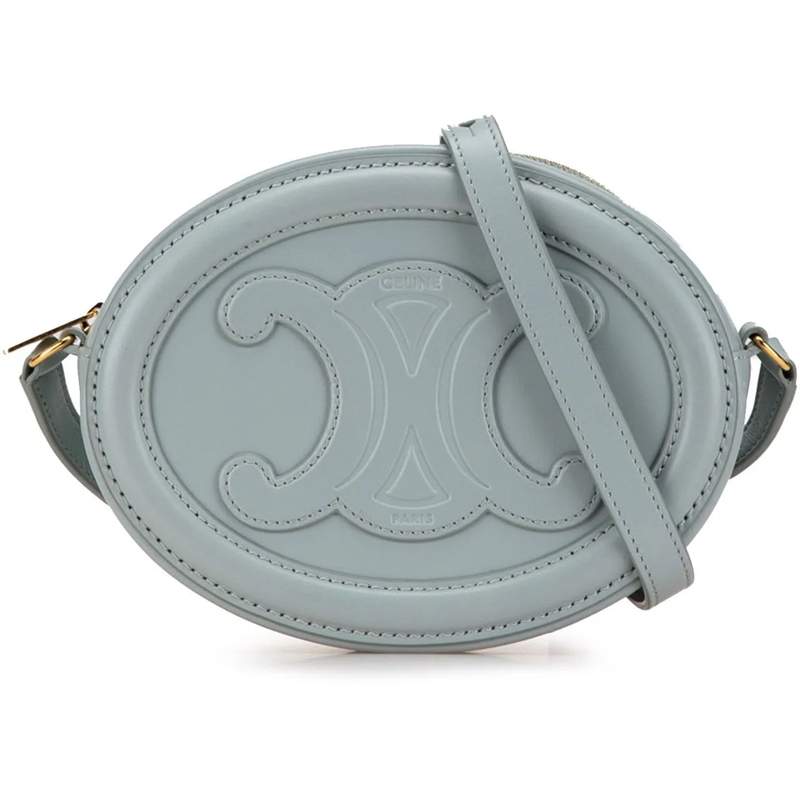 Celine Schoudertas Small Calfskin Cuir Triomphe Oval Crossbody blau