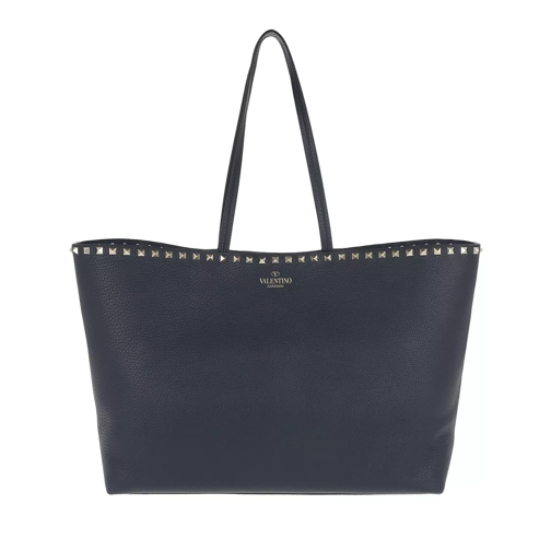 Valentino Garavani Rockstud Shoulder Bag Leather Marine Shopping Bag