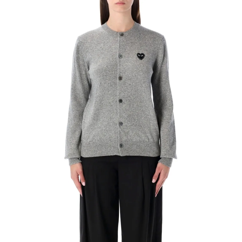Comme des Garcons Strickjacke Play Wool Cardigan With Crystal Heart Grey