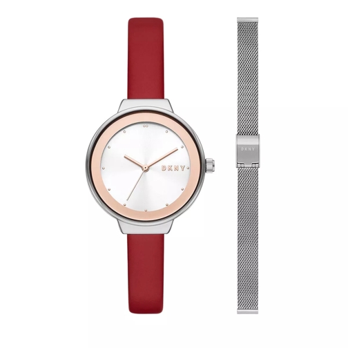 DKNY Astoria Three-Hand Leather Watch and Strap Set Red Quartz Watch