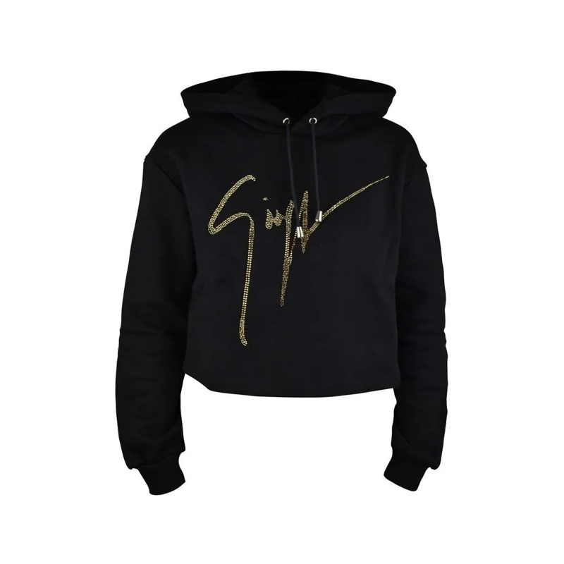 Giuseppe Zanotti  Cropped Black Hoodie With Gold Rhinestone Embroide Black