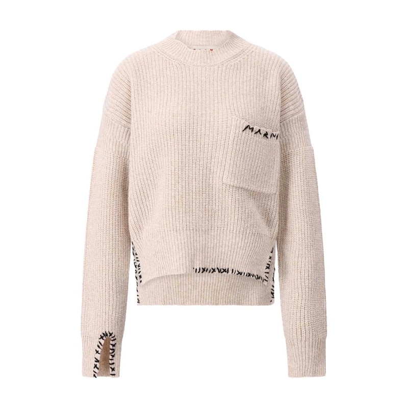 Marni Pullover Strickpullover mit Stehkragen Hellbraun