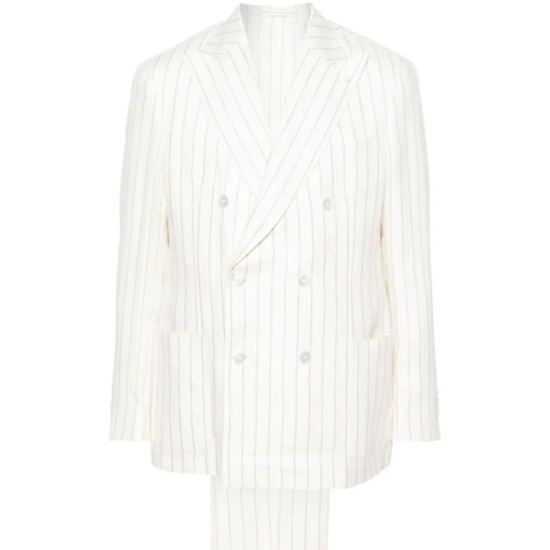 Luigi Bianchi Combinaties van pakken White/Beige Striped Dress Suit Neutrals