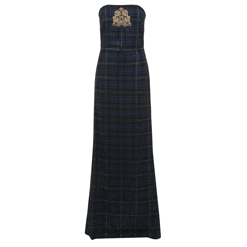 Polo Ralph Lauren  Strapless Dark Plaid Maxi Dress Black